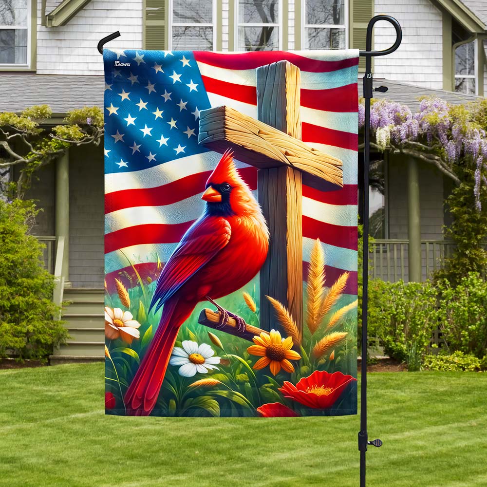 Bimipi Cardinal Wooden Cross Patriotic American Flag