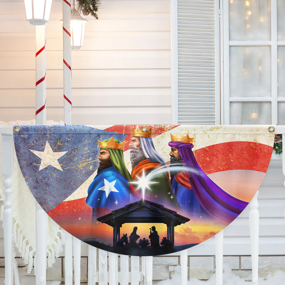 Puerto Rico Three Kings, Three Wise Men, Jesus Family Christmas Non-Pleated Fan Flag