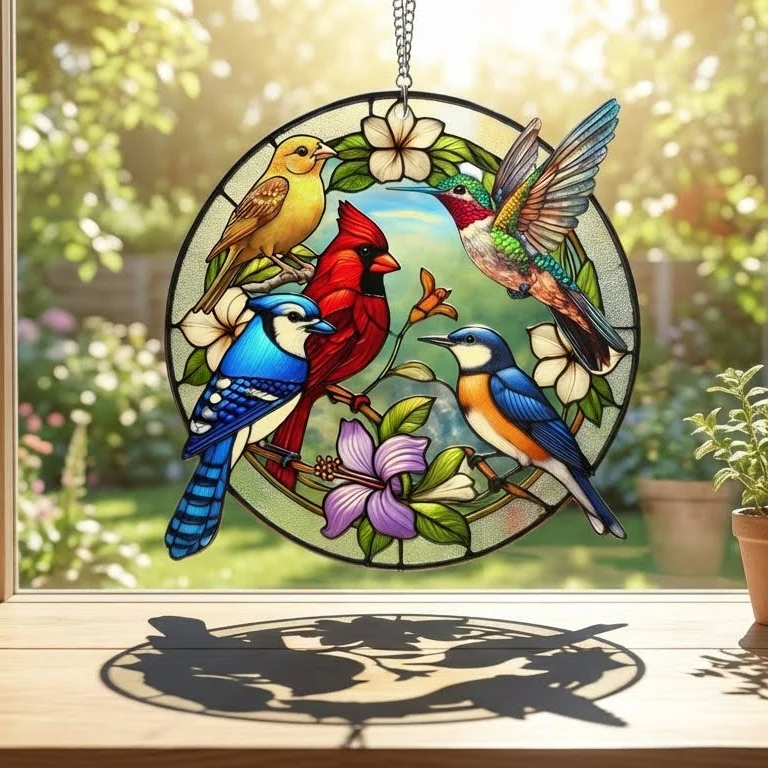 Hummingbird Cardinal Blue Jay Goldfinch Birdwatching Suncatcher Window Hanging