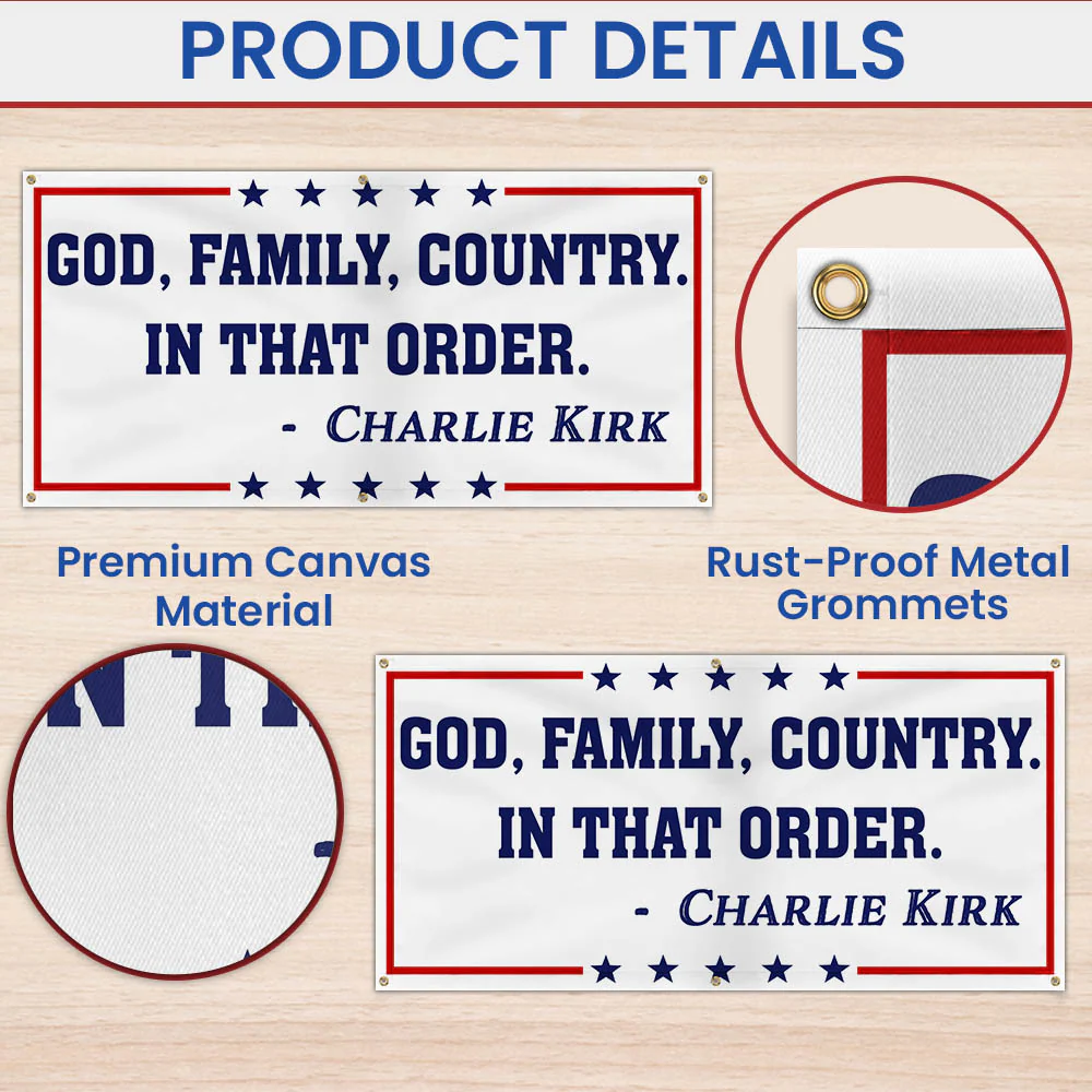 God Family Country Charlie Kirk Fence Banner Republican USA Freedom Patriot