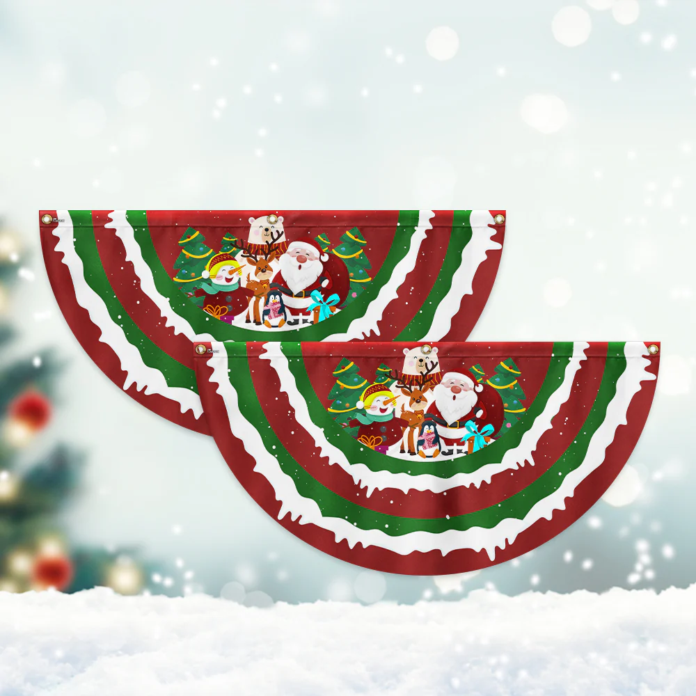 Merry Christmas Santa Snowman Reindeer Non-Pleated Fan Flag