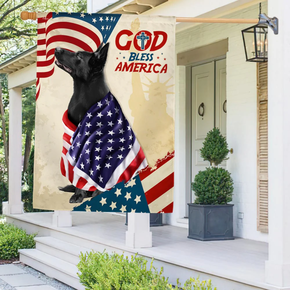 Patriotic Black German Shepherd Dog God Bless America American Flag Wrapped in Glory TQN1341Fv2