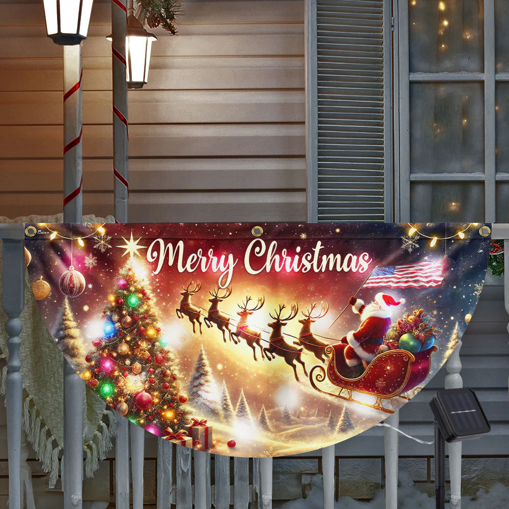Merry Christmas Santa Claus with Sleigh and Reindeer Solar Led Fan Flag
