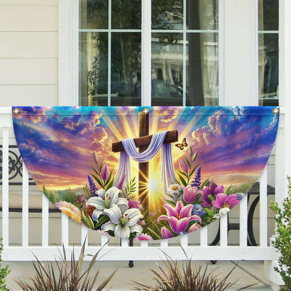 Easter Christian Cross Non-Pleated Fan Flag
