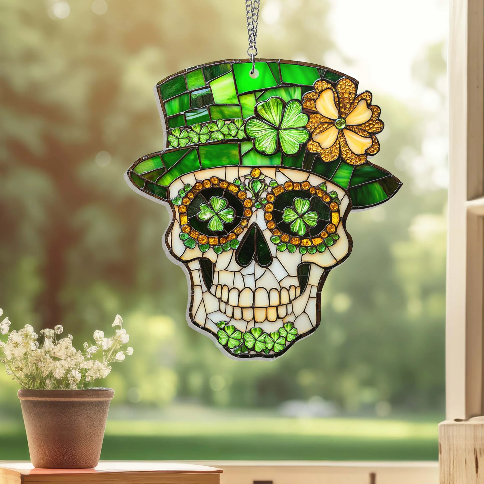 Irish Decor Saint Patrick's Day Skull Acrylic Suncatcher Hanging Sign