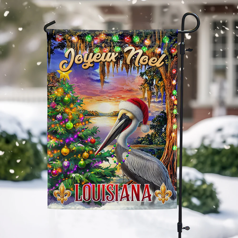 Cajun Christmas Pelican Flag - Louisiana 'Joyeux Noël' Holiday Décor  - 3-Day Shipping
