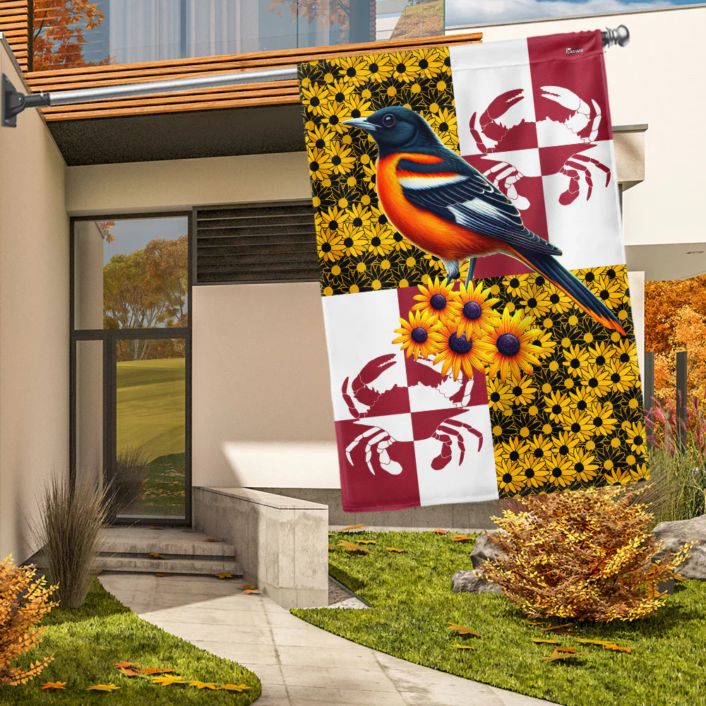 Maryland Black-eyed Susan Flower and Baltimore Oriole Bird and Maryland Crab Flag