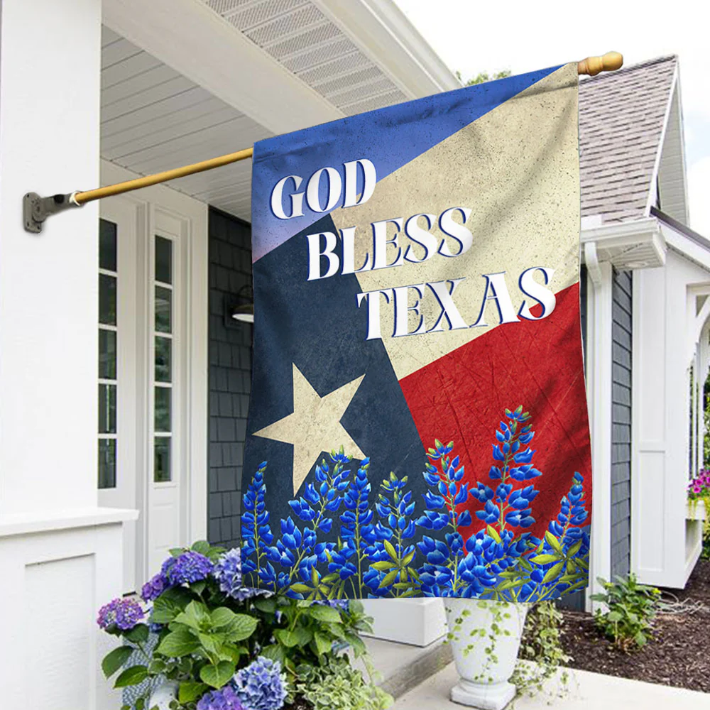 Texas Bluebonnet Flower God Bless Texas Flag