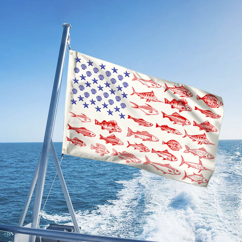 Fish and Sea Shells American Grommet Flag - Coastal Decor Gift for Ocean Lovers