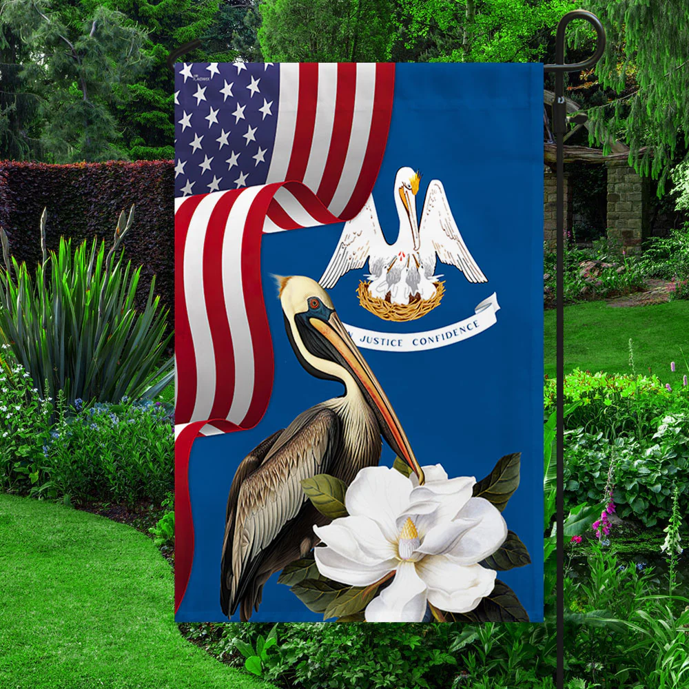 Louisiana Brown Pelican Bird and Magnolia Flower Flag MLN1141Fv14 3-Day Shipping
