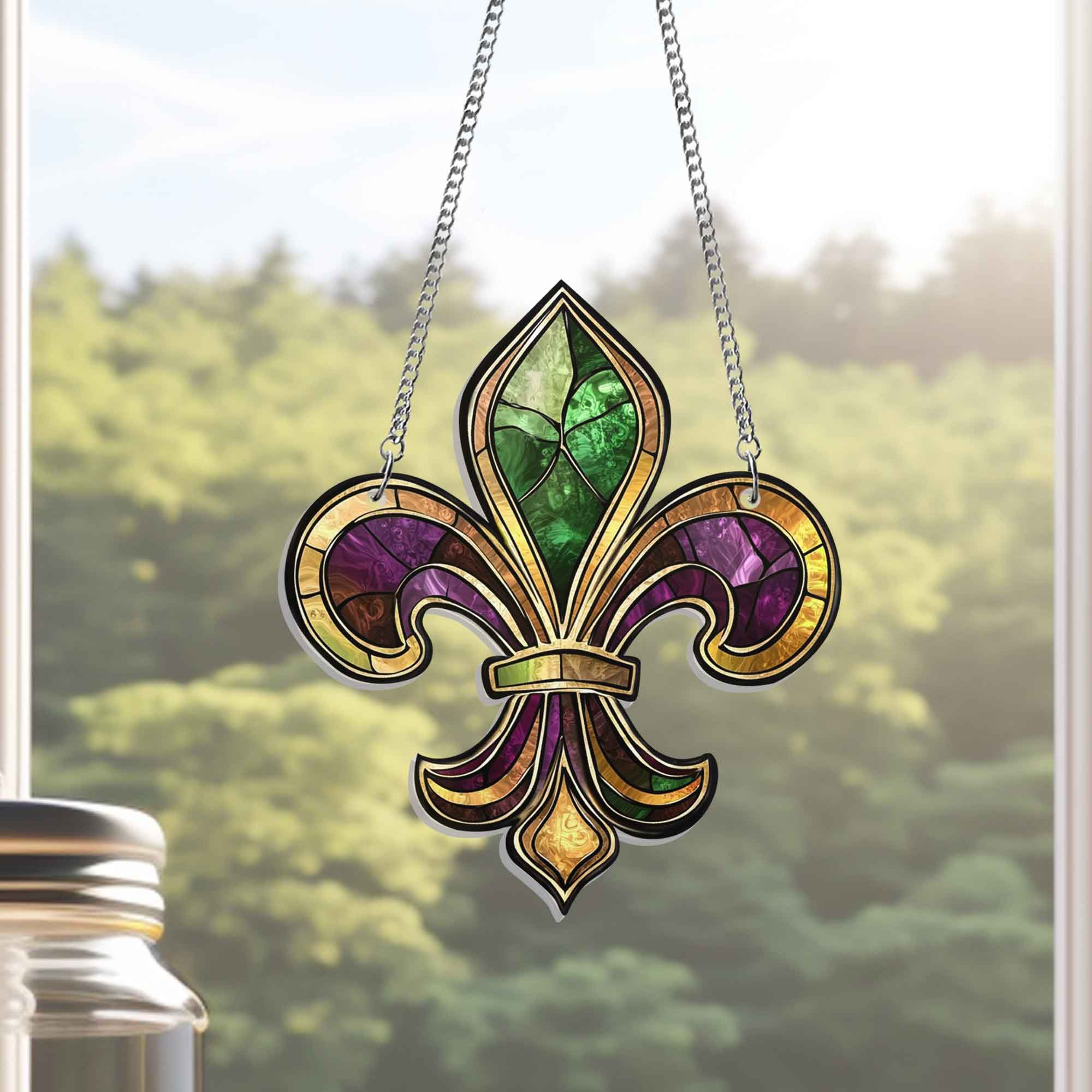 Louisiana Mardi Gras Fleur De Lis Acrylic Suncatcher Hanging