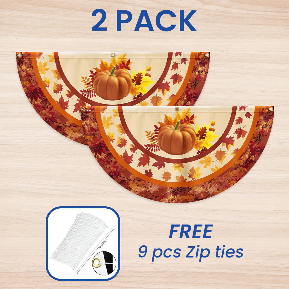Fall Flag Pumpkin Thanksgiving Non-Pleated Fan Flag 3-Day Shipping