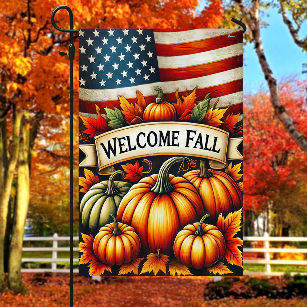 Fall Pumpkins Welcome Fall American Flag