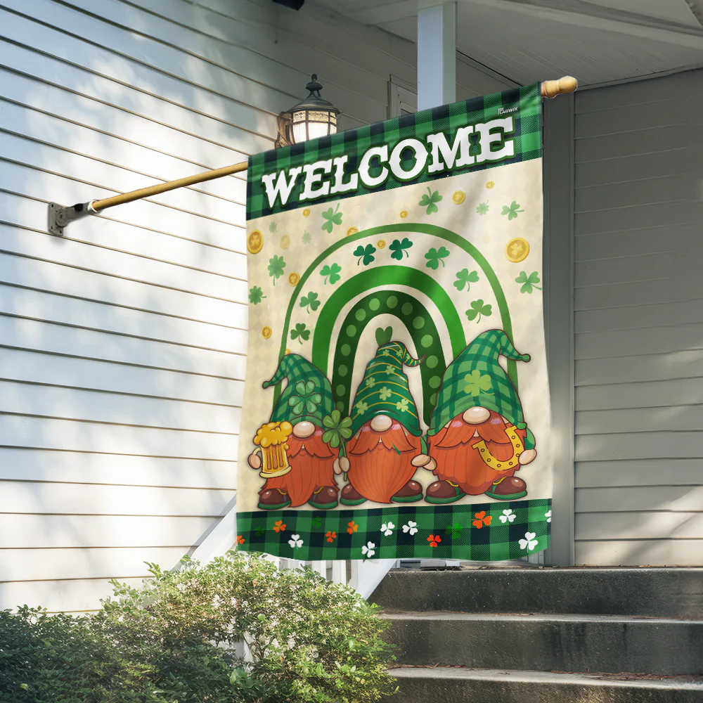 Irish Gnomes Happy Saint Patrick's Day Welcome Flag