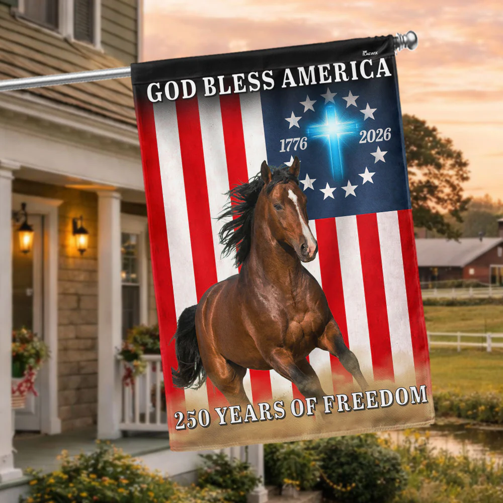 God Bless America 250 Years of Freedom Horse Flag, Patriotic Farm Flag