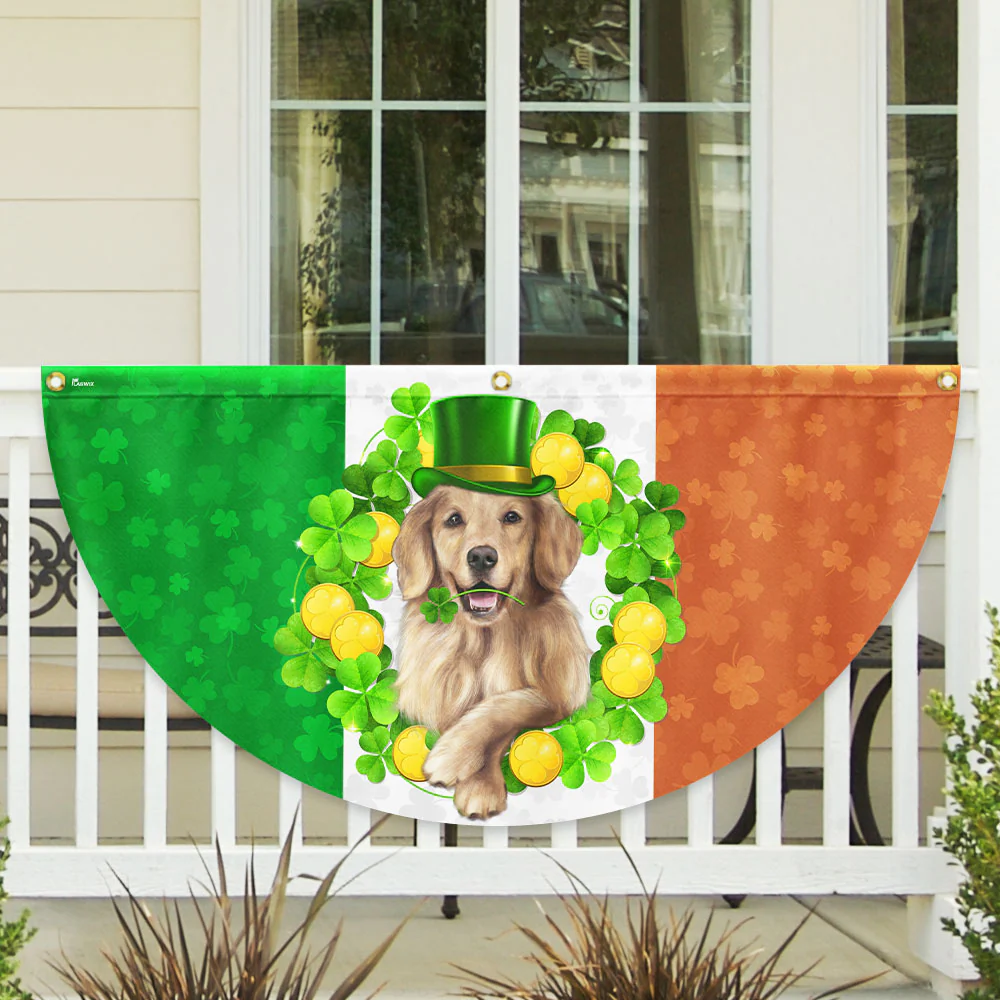 Irish Shamrock Golden Retriever St. Patrick’s Day Non-Pleated Fan Flag