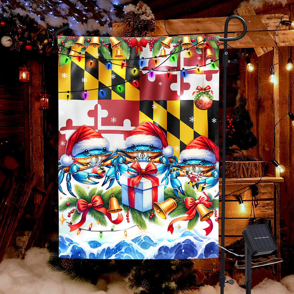 Maryland State Blue Crabs Merry Christmas Maryland Solar Led Garden Flag