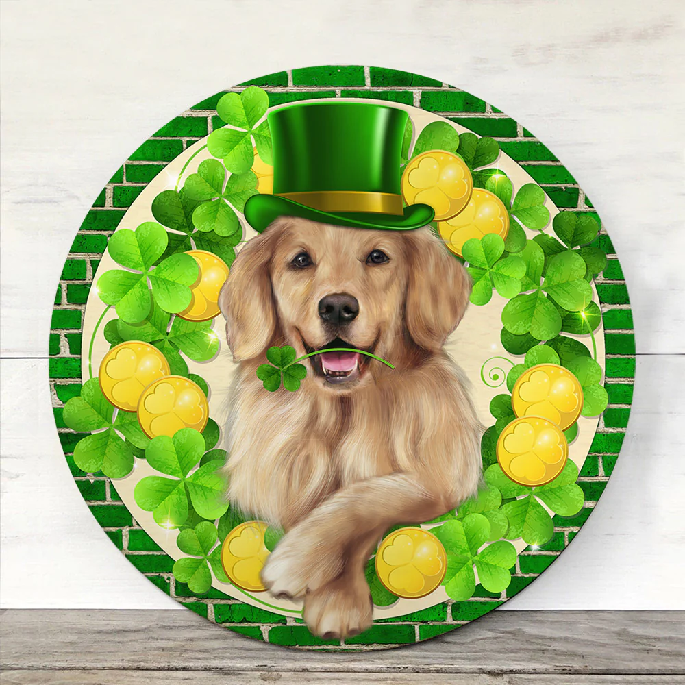 Irish Door Hanger Irish Shamrock Golden Retriever St. Patrick's Day Wooden Sign