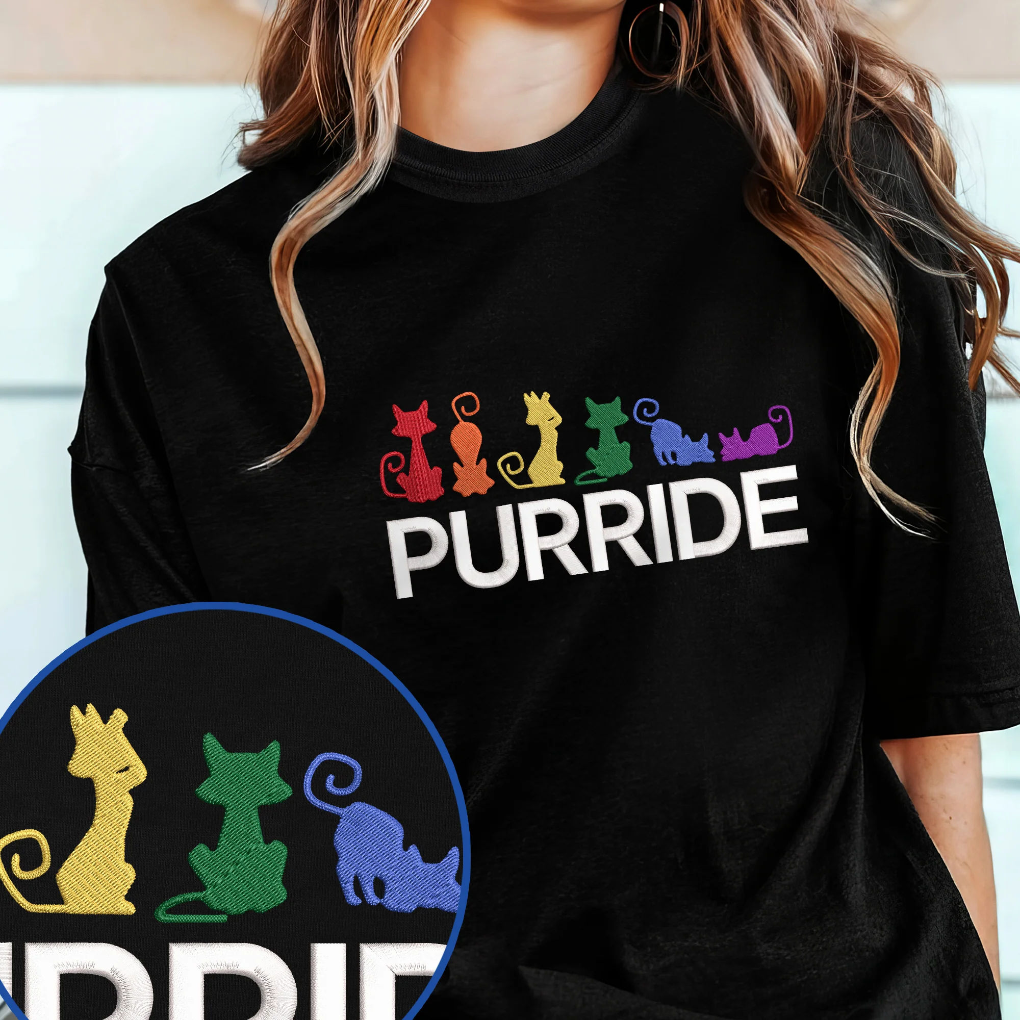 LGBT Shirts, Pride Month Purride Funny Cats LGBT Embroidered T-shirt