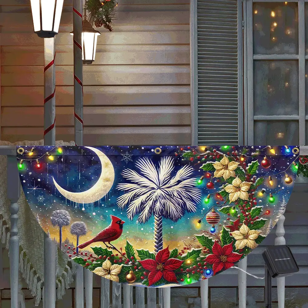 South Carolina Christmas Palm Tree Cardinal Solar Led Fan Flag