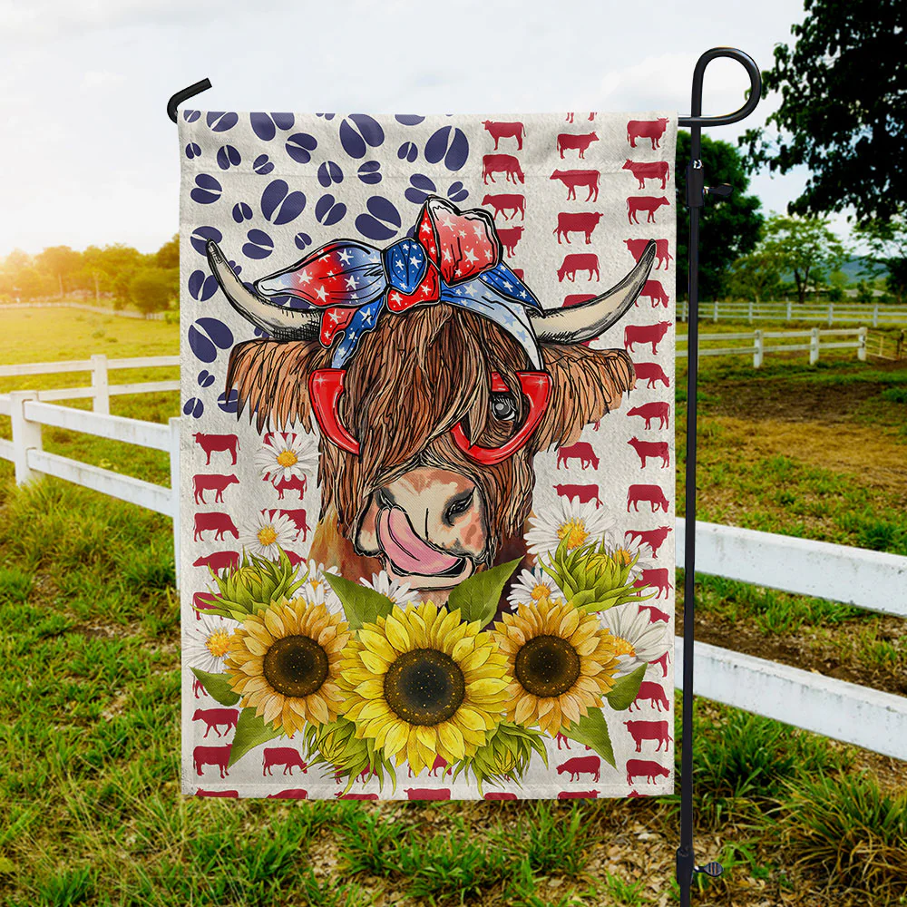 Highland Cow 4th Of july Flag | Patriotic Highland Cow American Flag |