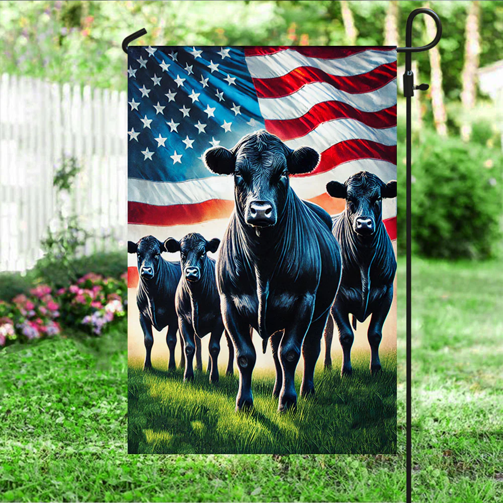 Black Angus Cattle American Flag, Farm Flag