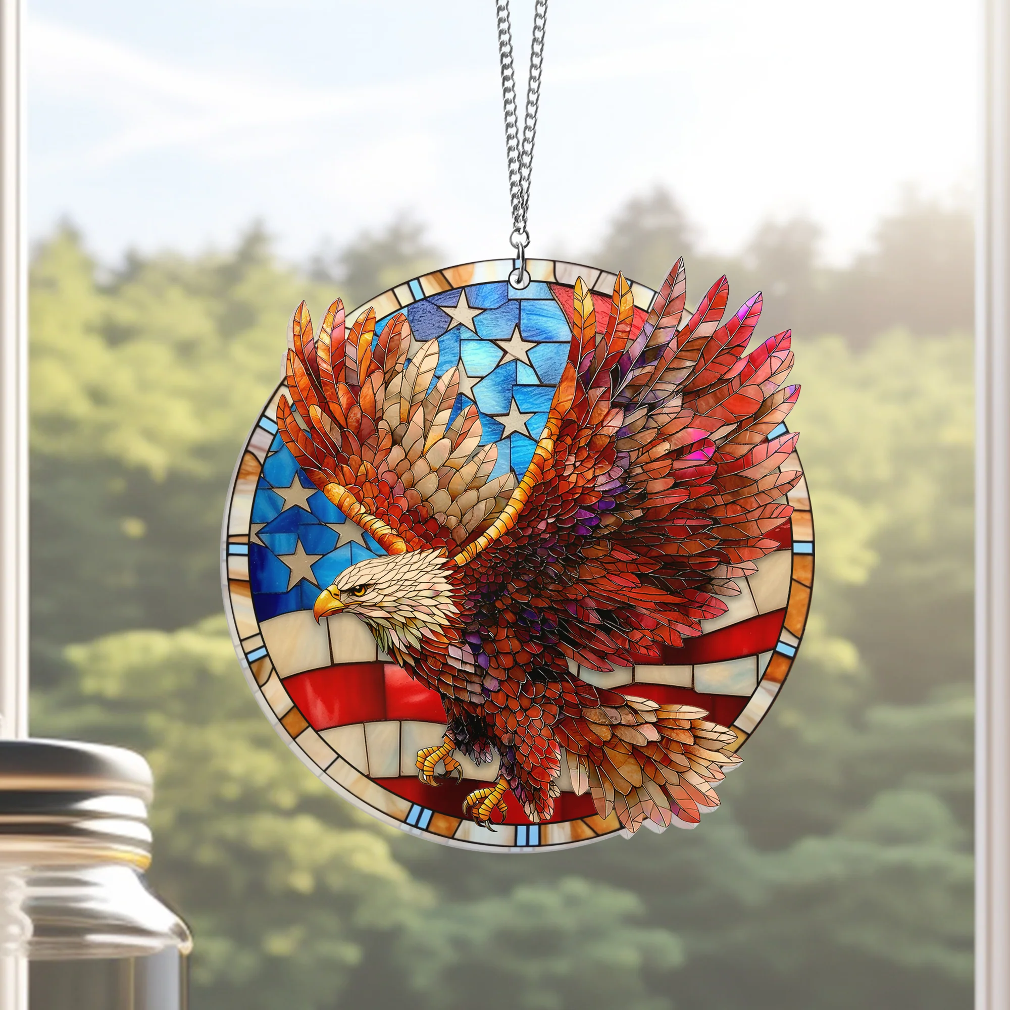 Eagle USA Flag Suncatcher Acrylic Window Hanging