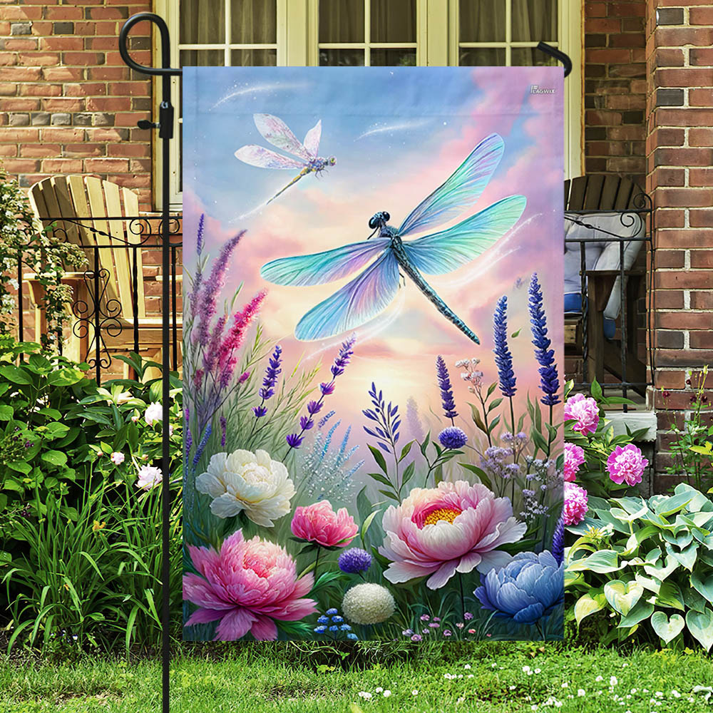 Spring Floral Dragonfly Flag for Outdoor Home Decor, Nature Inspired Design