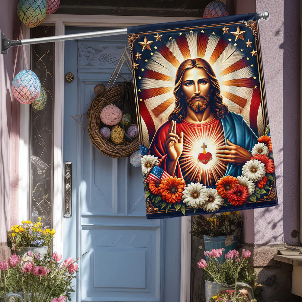Bimipi Sacred Heart of Jesus Religious American Flag