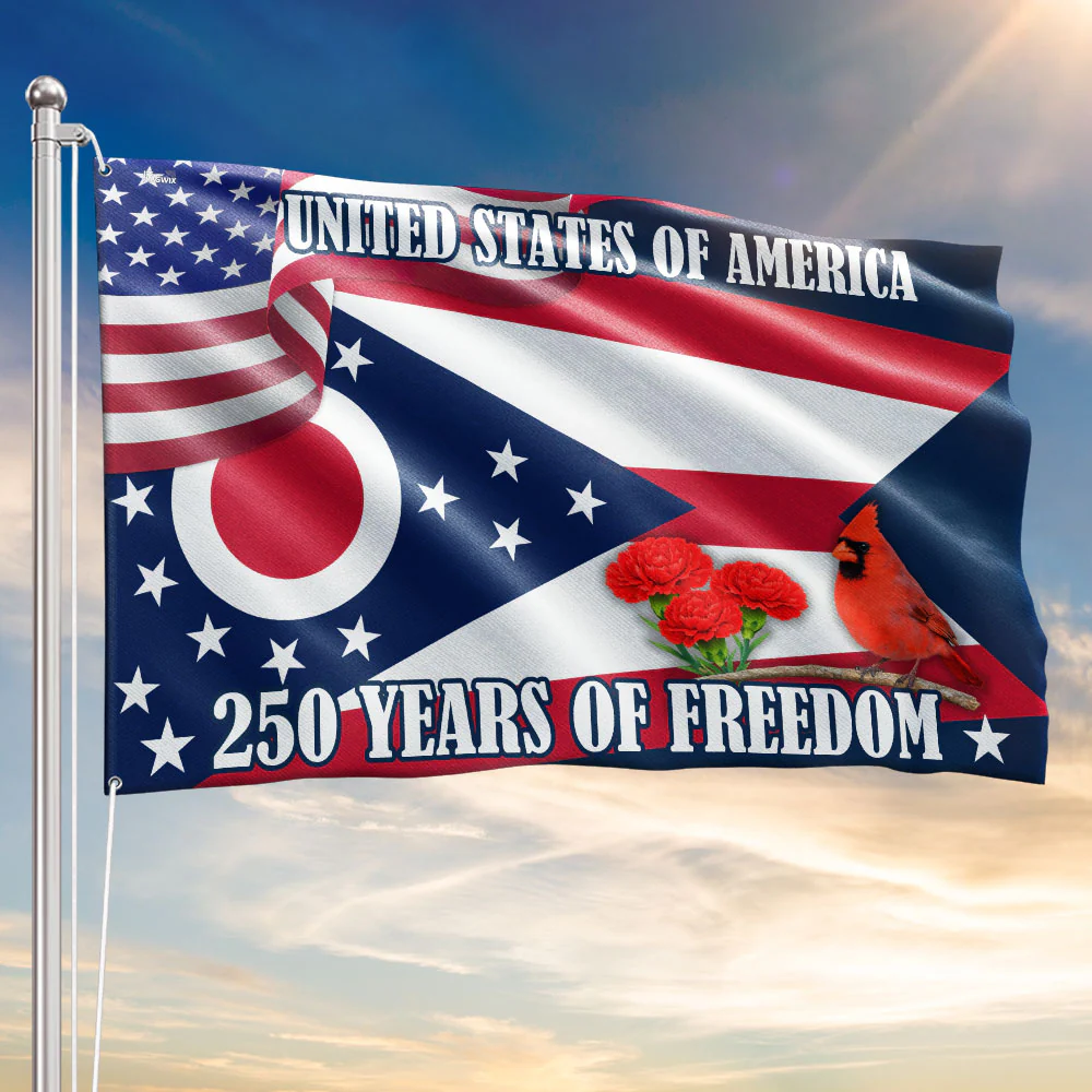 Ohio Flag, 250 Years of America Ohio State US Grommet Flag