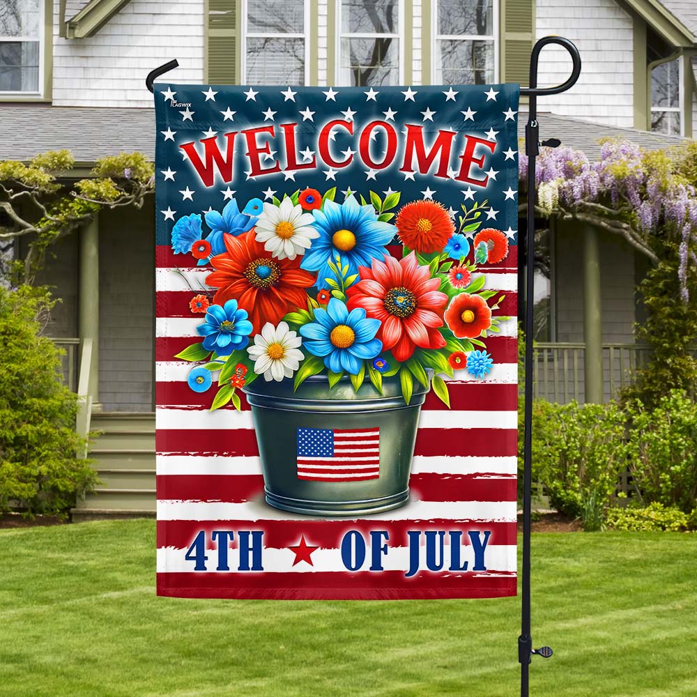 Bimipi American Flag - Welcome 4th Of july Floral Flag