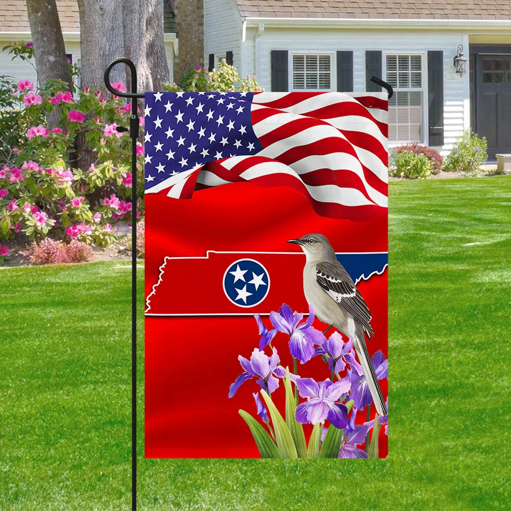 Tennessee State With Mocking Bird and Iris Flower, Tennessee Flag TPT775Fv4