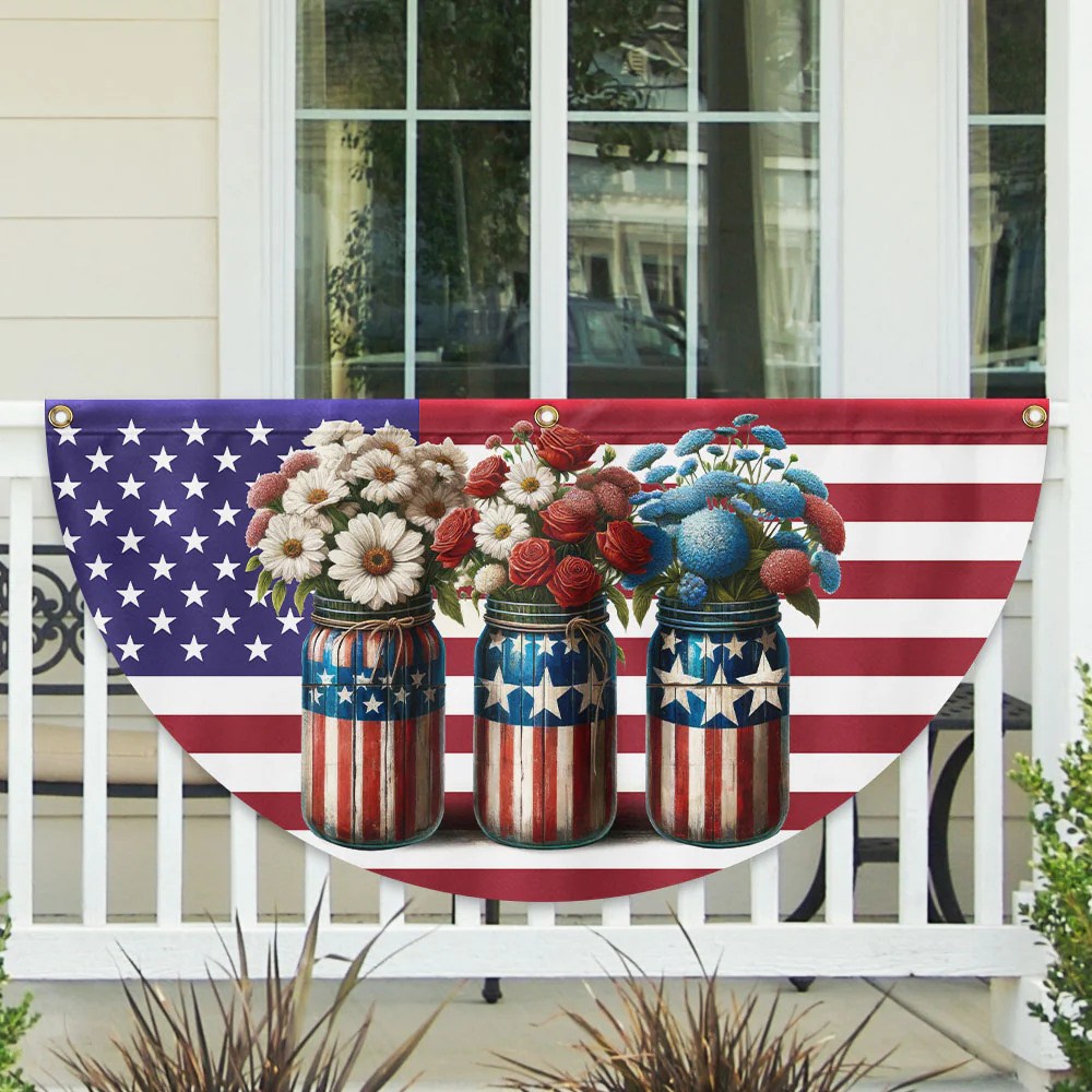 Bimipi American Flag - 4th Of july Patriotic Flowers Non-Pleated Fan Flag