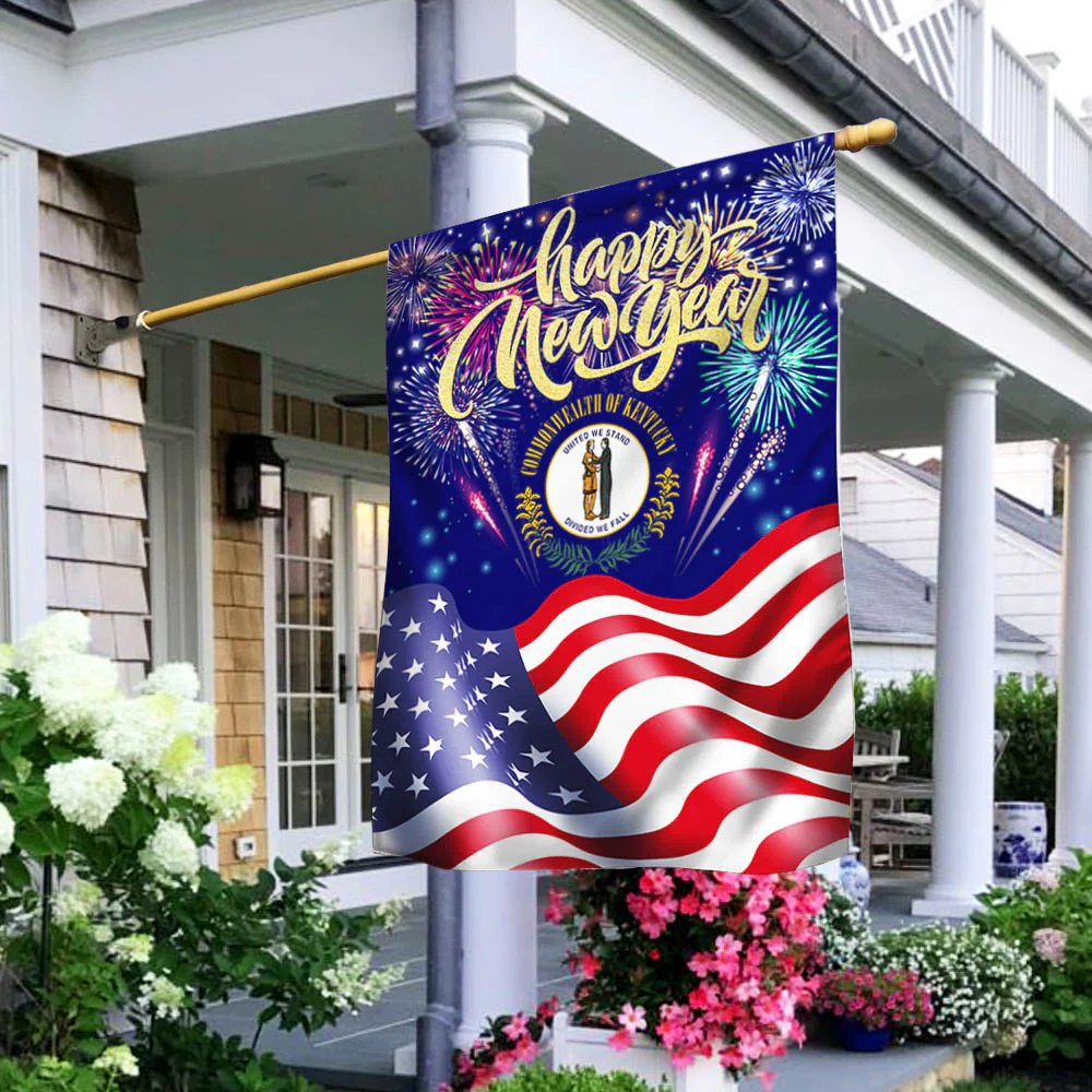 Kentucky State Happy New Year American Kentucky Flag