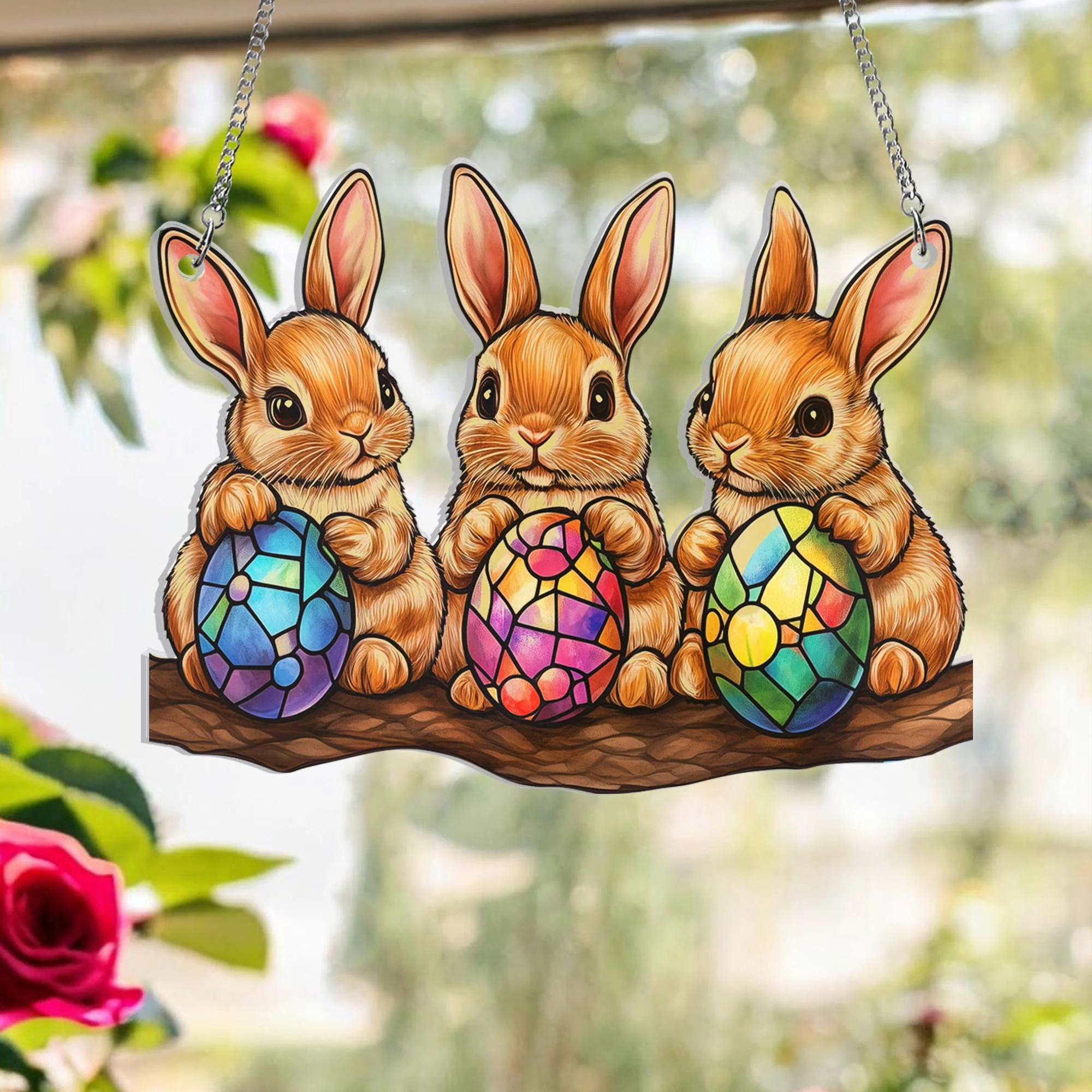 Easter Bunny Eggs Spring Acrylic Suncatcher Window Hanging