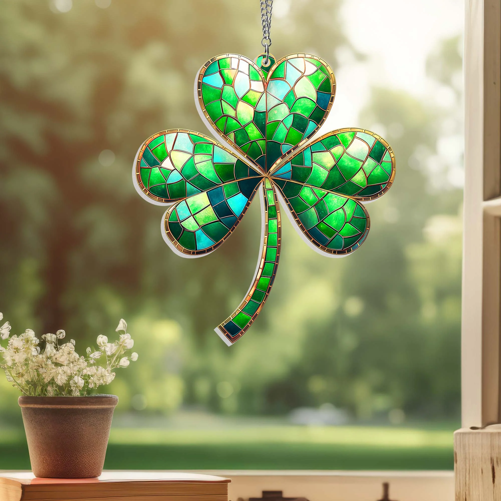 Shamrock Irish Green Clover St. Patrick's Day Ireland Suncatcher Hanging Window