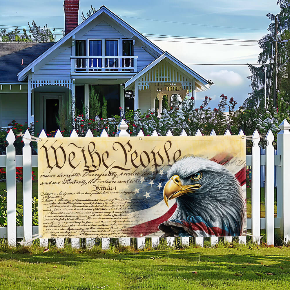 We The People. Patriotic American Eagle Fence Banner