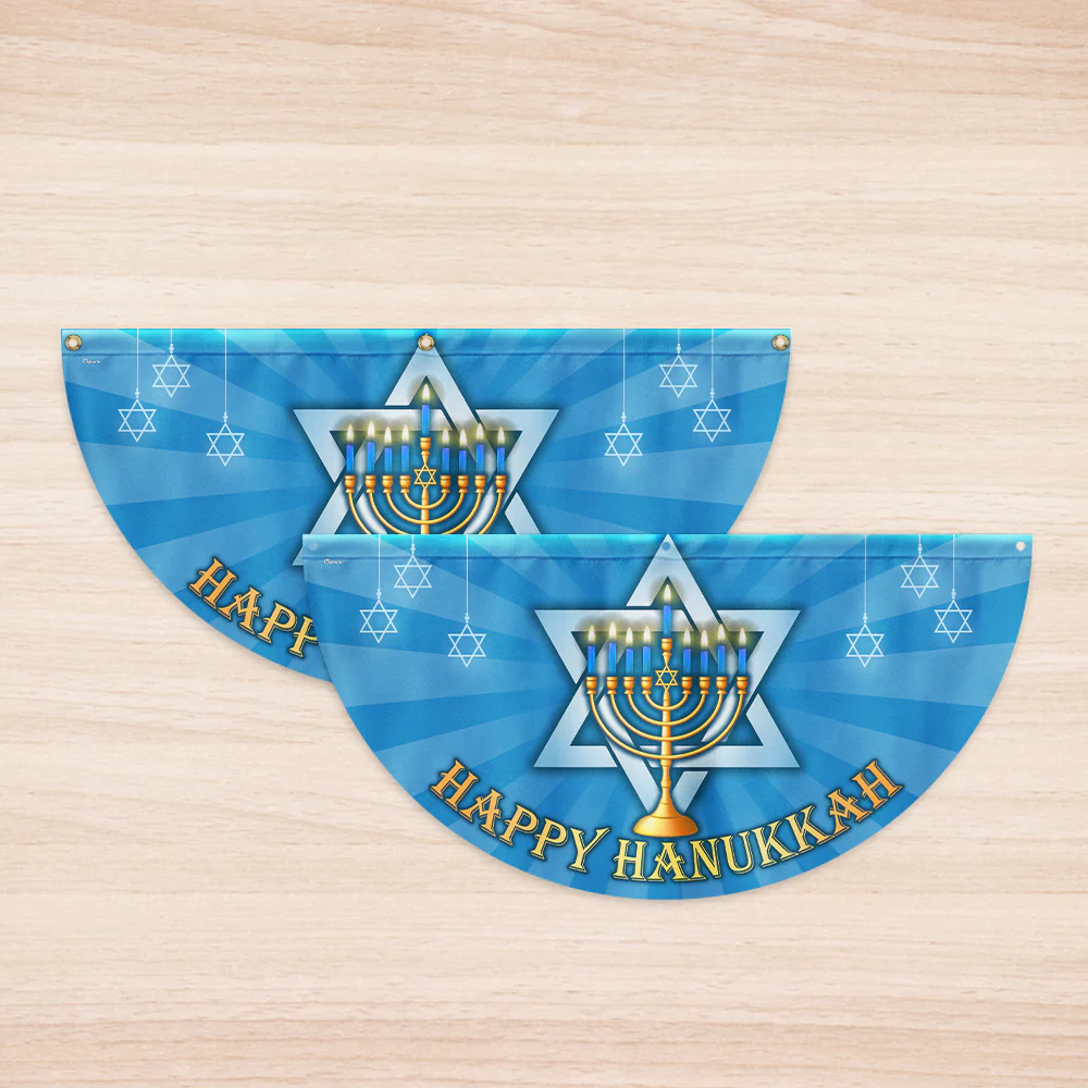 Happy Hanukkah Menorah Jewish Non-Pleated Fan Flag  3-Day Shipping