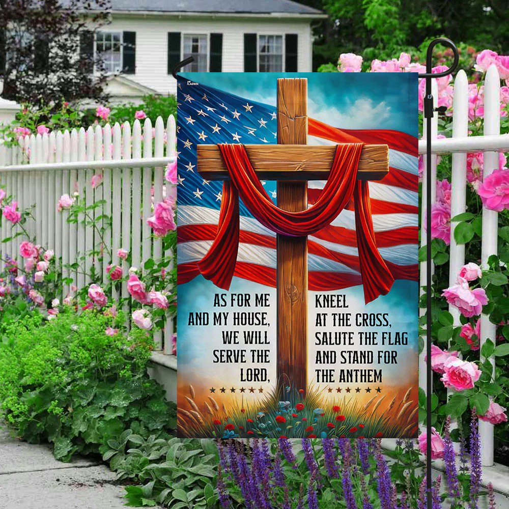 Bimipi  Jesus Cross American Flag As For Me And My House We Will Serve The Lord Flag