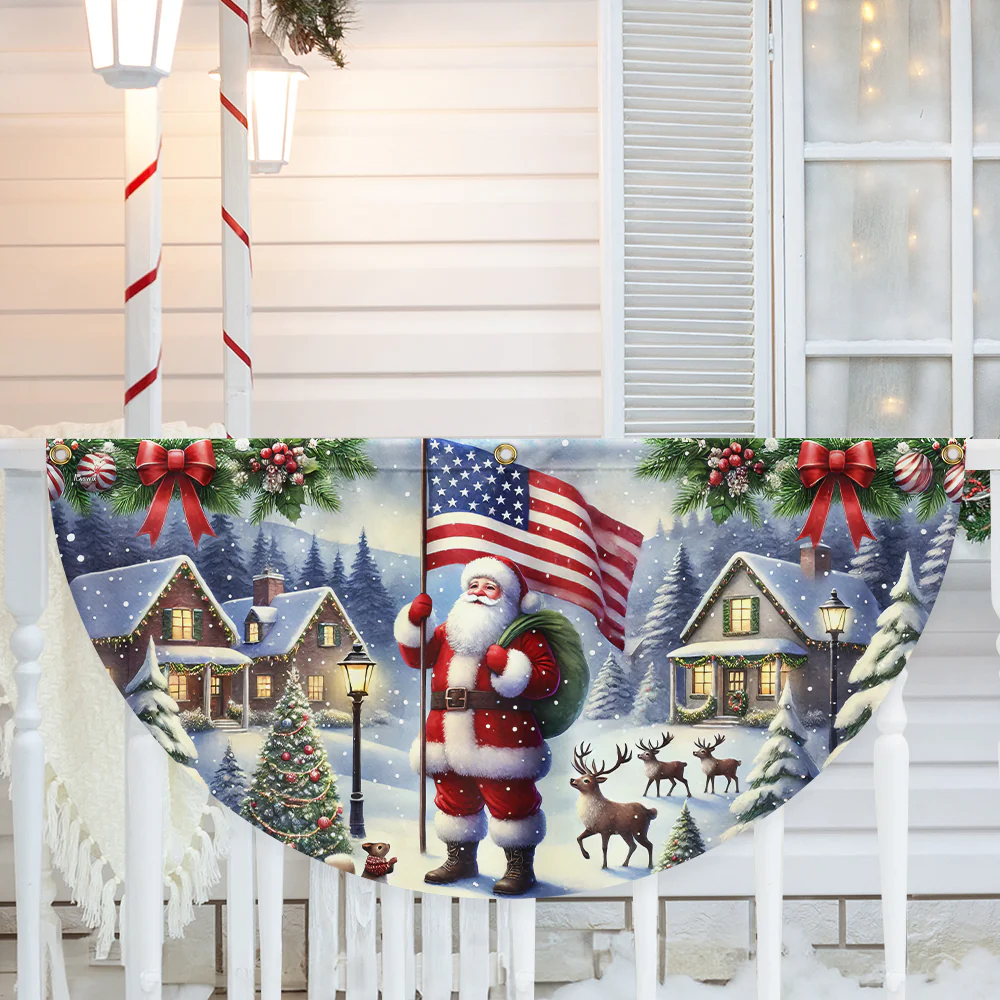 Santa Claus We Wish You Ameri Christmas Non-Pleated Fan Flag