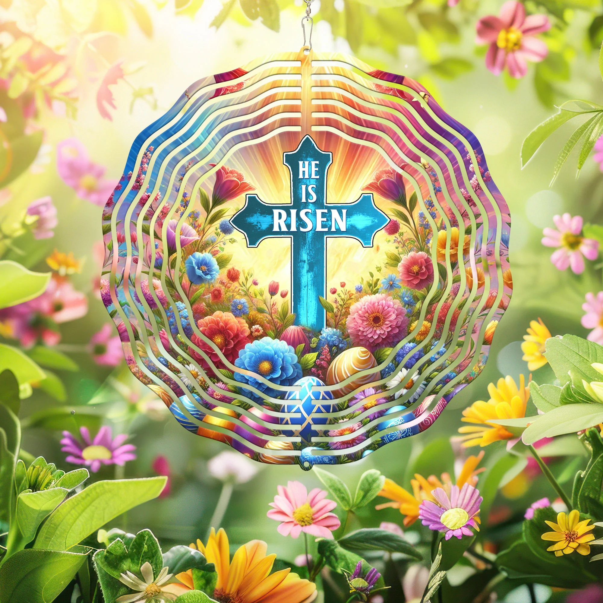 He is Risen Christian Cross Easter Day Wind Spinner
