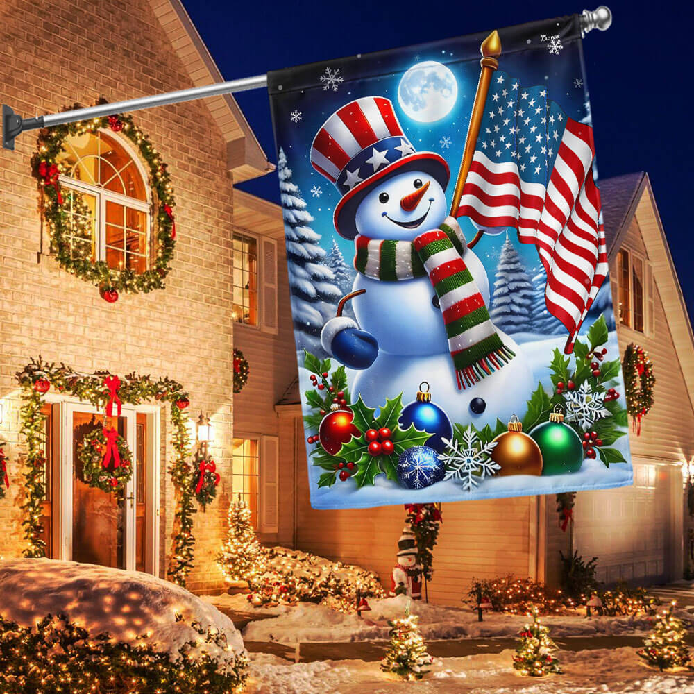 Snowman Christmas American Flag