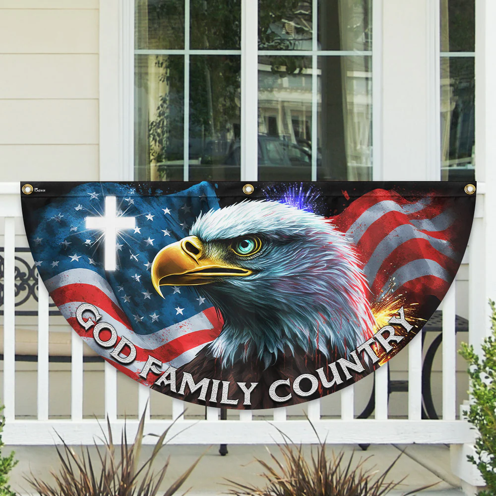 Patriotic Eagle God Family Country Non-Pleated Fan Flag