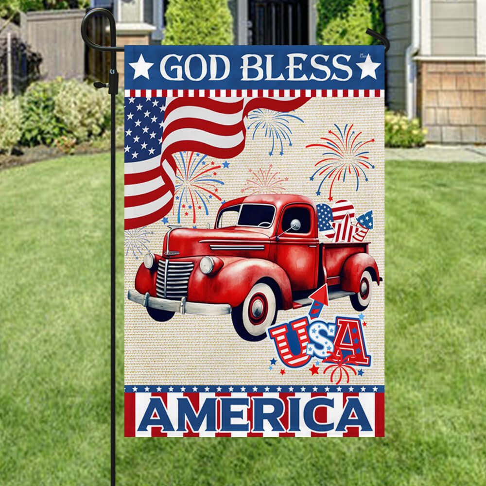 Bimipi American Flag - Patriotic Red Truck God Bless America Flag