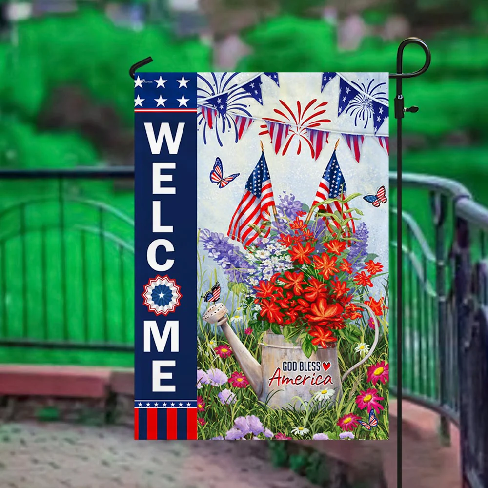 Bimipi American Flag - God Bless America 4th of july Patriot Flowers Flag |
