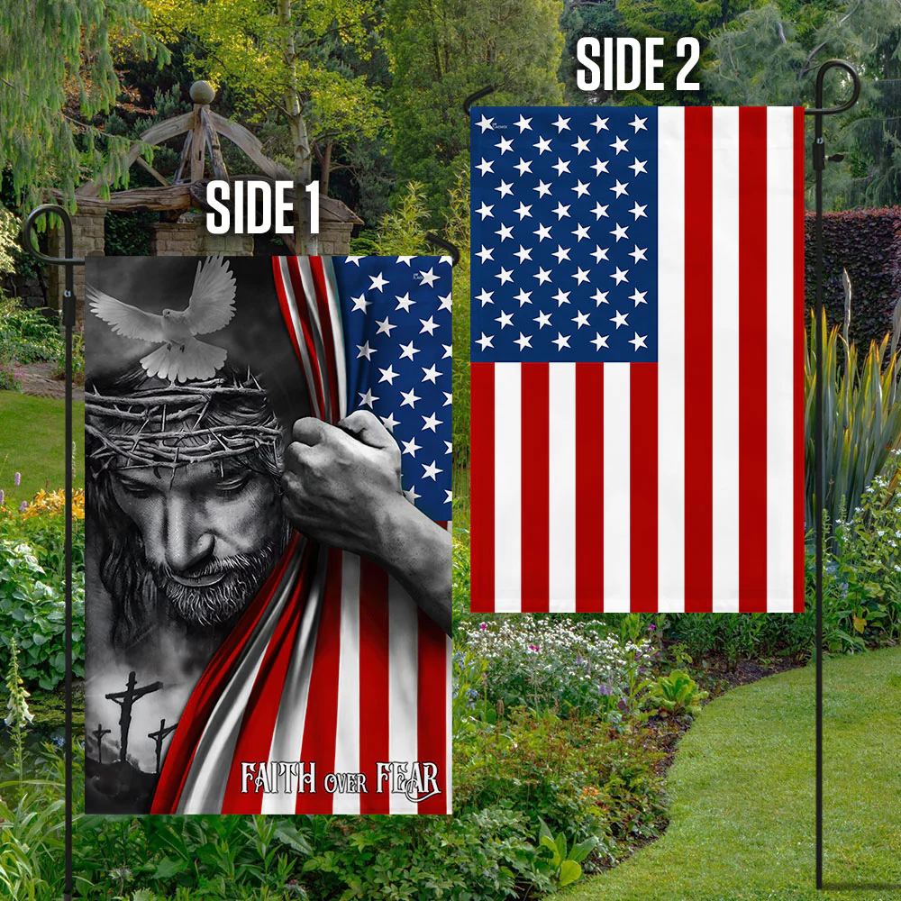 Jesus American Flag Faith Over Fear God Jesus Two-Sided Flag
