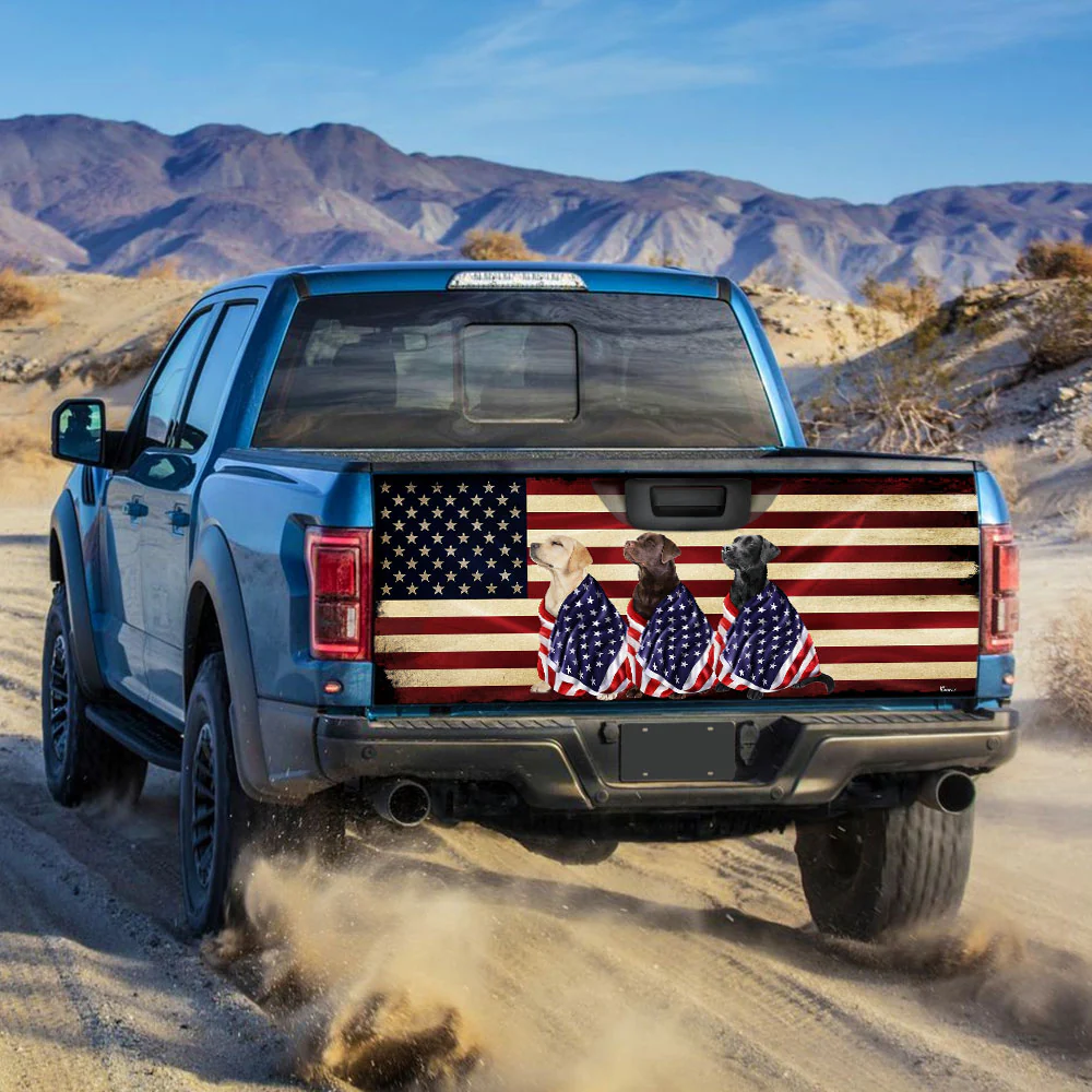 Labrador Retriever Dogs Wrapped in Glory American Patriot Truck Tailgate Decal Sticker Wrap BNL40TDv35
