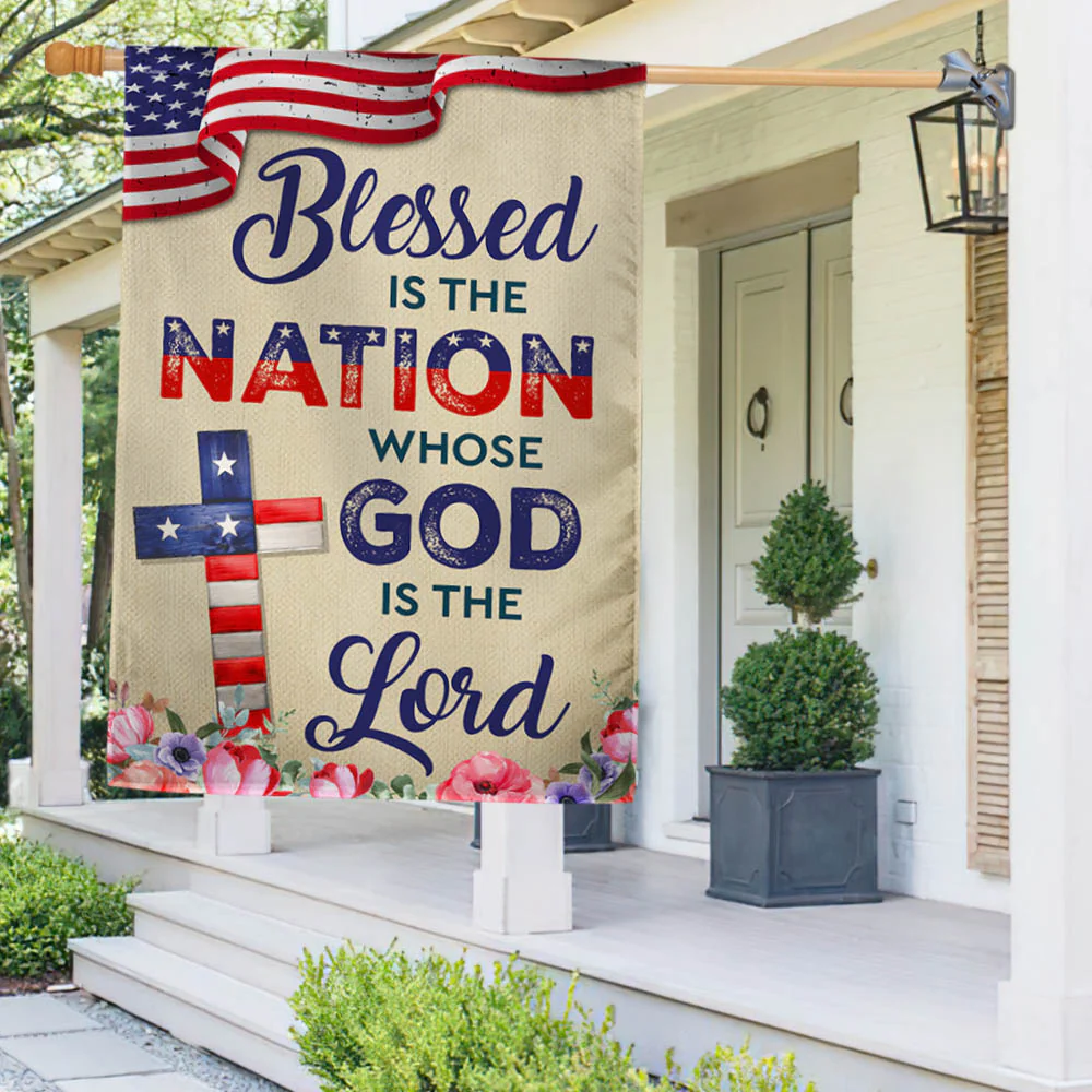 Bimipi American Flag - Blessed Is The Nation Whose  God Is The Lord Patriotic American Flag