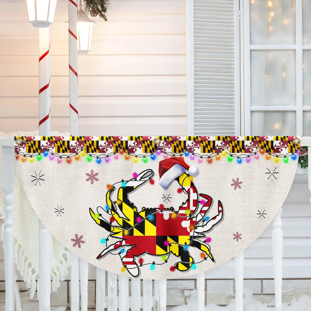 Maryland Christmas Flag Crab Christmas Non-Pleated Fan Flag