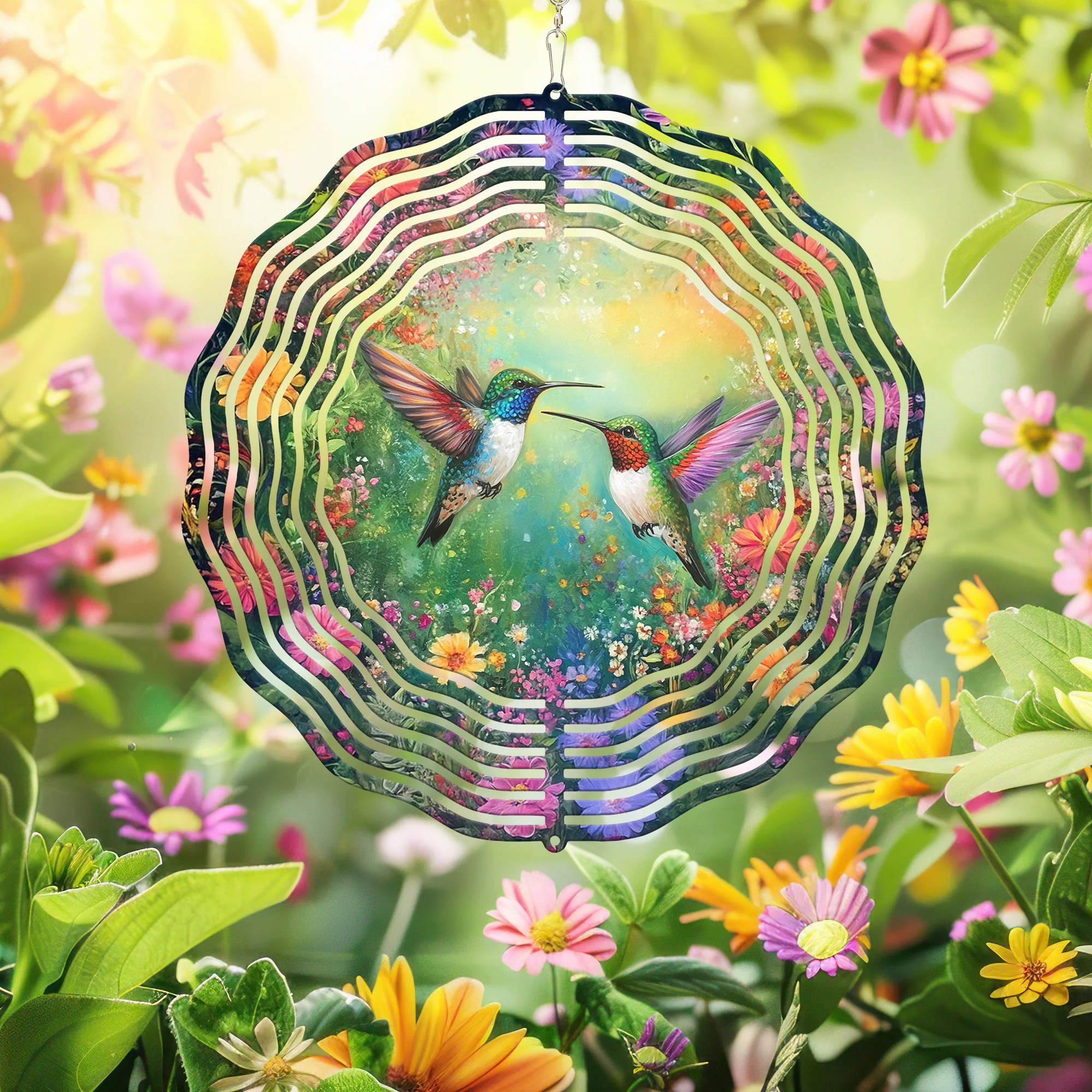 Hummingbird Spring Flower Wind Spinner